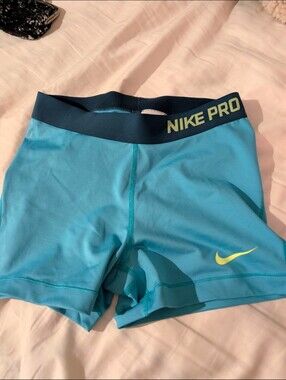 Nike Pro Teal Blue Compression Shorts with Lime Swoosh